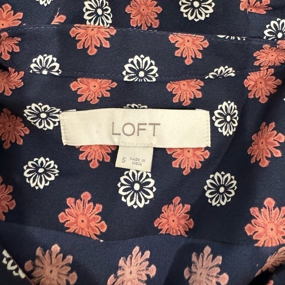 LOFT Dark Blue Long Sleeve Floral Print Midi Dress (S) - Picture 7 of 8